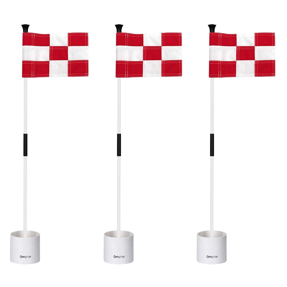KINGTOP Golf Flagstick Mini, Putting Green Flag for Yard, 3 Feet Flagpole 2-Section Design, Golf Pin Flags Hole Cup Set, 4" Putting Cup, 3-Pack