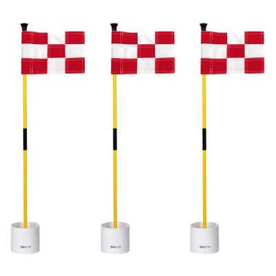 KINGTOP Golf Flagstick Mini, Putting Green Flag for Yard, 3 Feet Flagpole 2-Section Design, Golf Pin Flags Hole Cup Set, 4" Putting Cup, 3-Pack
