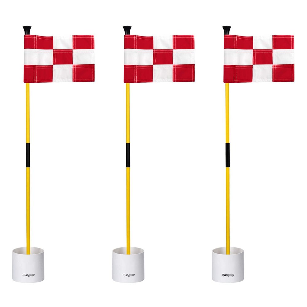 KINGTOP Golf Flagstick Mini, Putting Green Flag for Yard, 3 Feet Flagpole 2-Section Design, Golf Pin Flags Hole Cup Set, 4" Putting Cup, 3-Pack