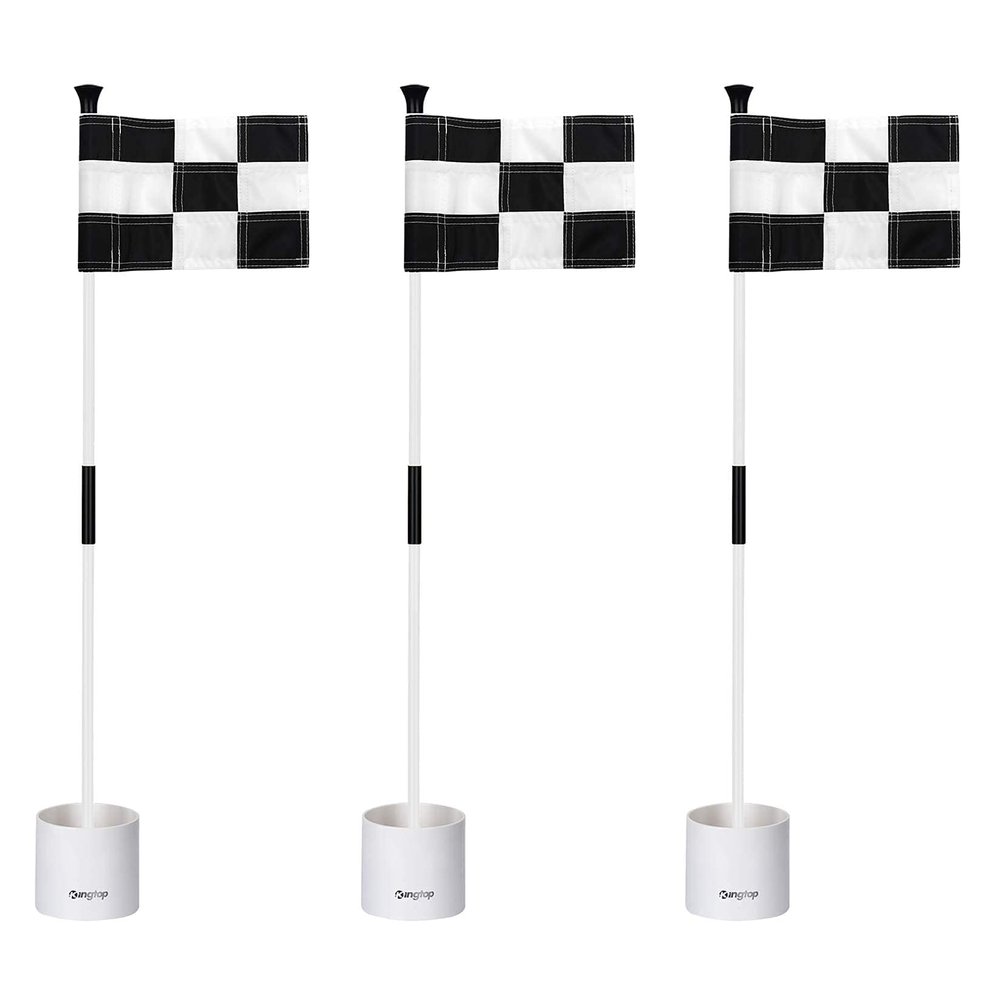 KINGTOP Golf Flagstick Mini, Putting Green Flag for Yard, 3 Feet Flagpole 2-Section Design, Golf Pin Flags Hole Cup Set, 4" Putting Cup, 3-Pack