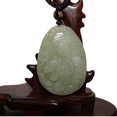 1.9" China Certified Nature Hetian Nephrite Jade Lucky Tiger Hand Carved Necklace Pendant 2980