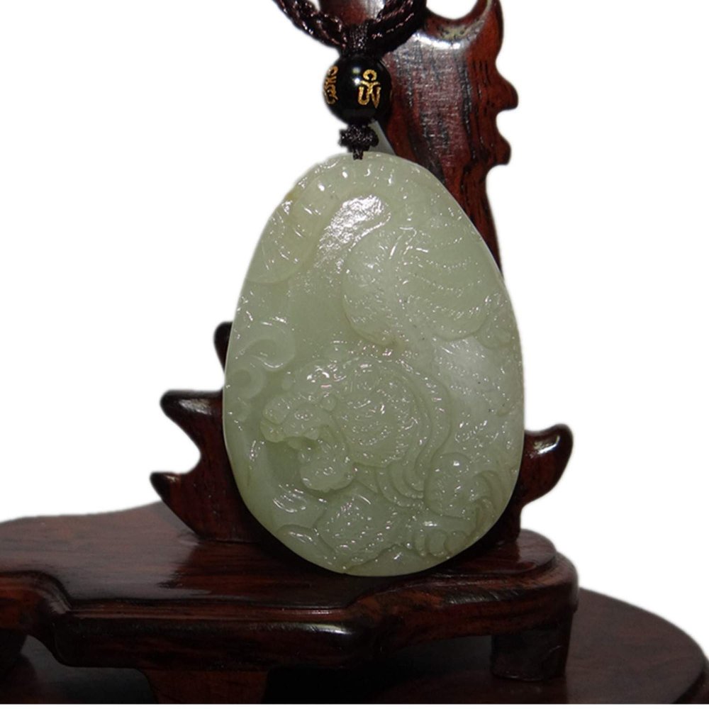 1.9" China Certified Nature Hetian Nephrite Jade Lucky Tiger Hand Carved Necklace Pendant 2980