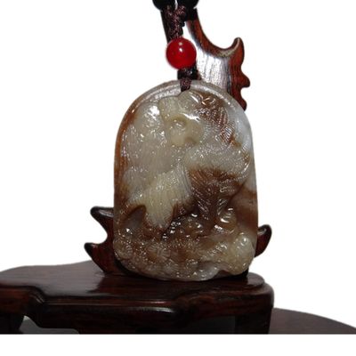 2.1" China Certified Nature Hetian Nephrite Jade Auspicious Tiger Hand Carved Necklace Pendant 5769