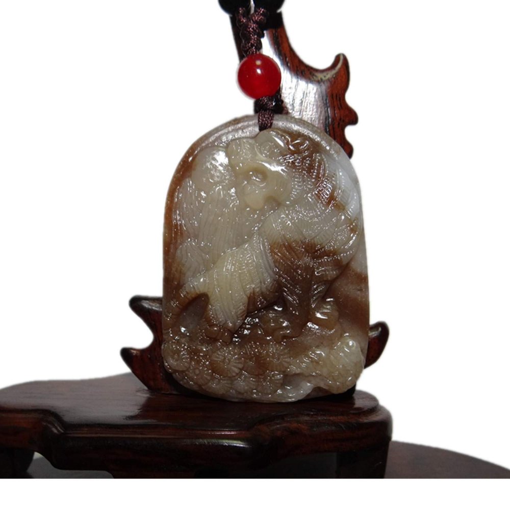 2.1" China Certified Nature Hetian Nephrite Jade Auspicious Tiger Hand Carved Necklace Pendant 5769