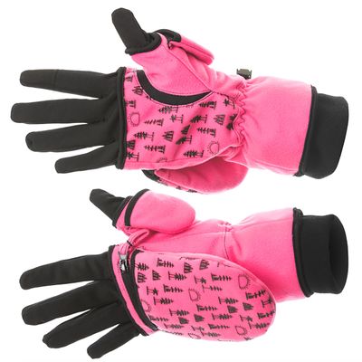 DOING SOMETHING GREAT Flip Top Mittens for Women with Glove Liner, Waterproof with 80g Thinsulate and Grippy Silicone Palms - Blaze Pink - XS