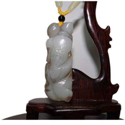 2.5" China Certified Nature Hetian Nephrite Jade The God of Wealth Hand Carved Necklace Pendant 6145