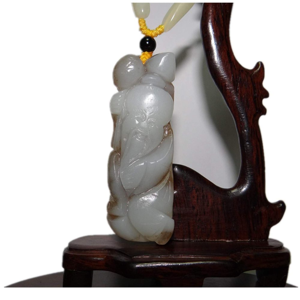 2.5" China Certified Nature Hetian Nephrite Jade The God of Wealth Hand Carved Necklace Pendant 6145