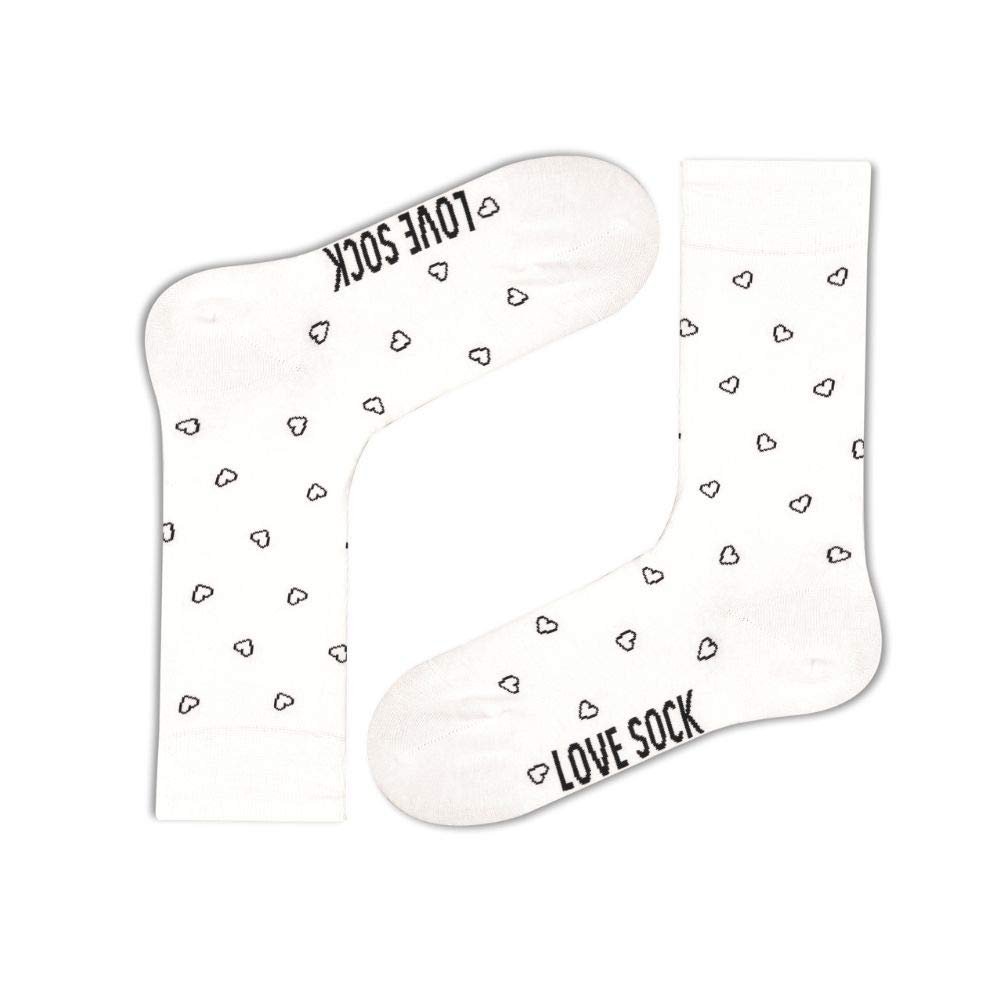 Love Sock Company Women's Mid-Calf White Dress Socks with Heart Patterns - Organic Cotton (Mini Hearts White)
