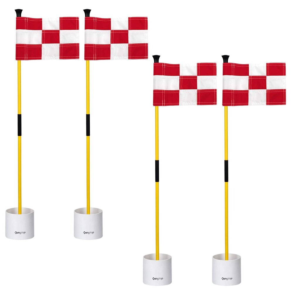 KINGTOP Golf Flagstick Mini, Putting Green Flag for Yard, 3 Feet Flagpole 2-Section Design, Golf Pin Flags Hole Cup Set, 4" Putting Cup, 4-Pack