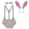 Newborn Infant Baby Girl Boy First Easter Outfit 1st Birthday Cake Smash Set Bunny Ear Headwear Y-back Suspenders Bow Tie Shorts Pants Diaper Cover 4pcs Clothes Photo Props Gray Bunny 3-24 Months view 1