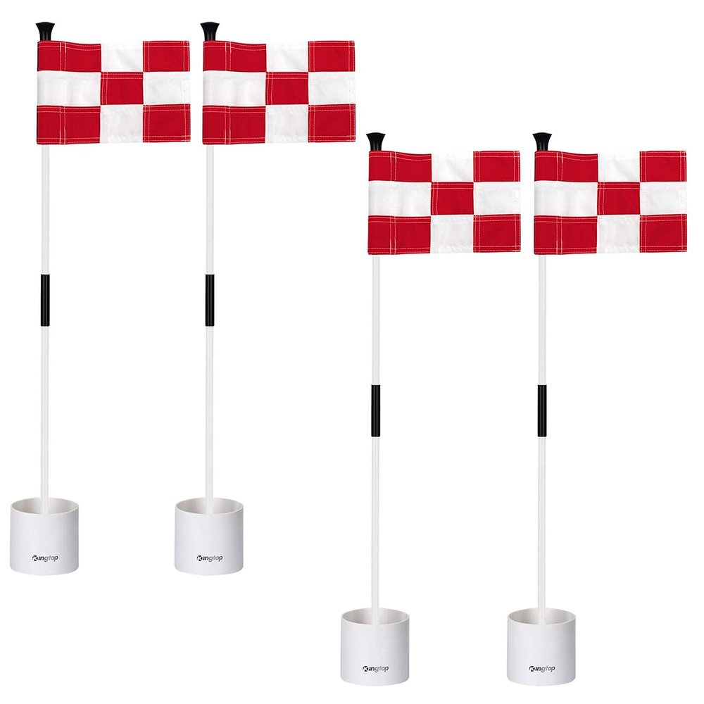 KINGTOP Golf Flagstick Mini, Putting Green Flag for Yard, 3 Feet Flagpole 2-Section Design, Golf Pin Flags Hole Cup Set, 4" Putting Cup, 4-Pack