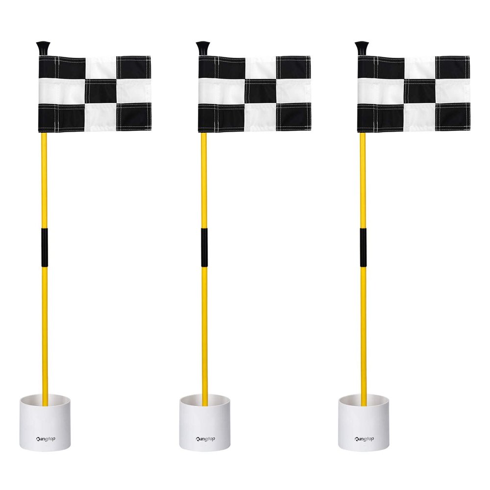 KINGTOP Golf Flagstick Mini, Putting Green Flag for Yard, 3 Feet Flagpole 2-Section Design, Golf Pin Flags Hole Cup Set, 4" Putting Cup, 3-Pack