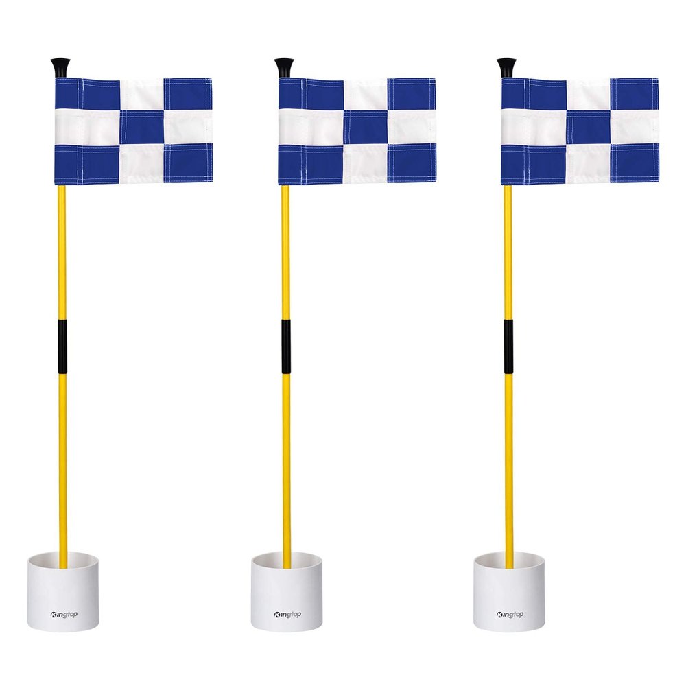 KINGTOP Golf Flagstick Mini, Putting Green Flag for Yard, 3 Feet Flagpole 2-Section Design, Golf Pin Flags Hole Cup Set, 4" Putting Cup, 3-Pack