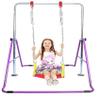 Gymnastics Bar for Kids Jungle Gym 3 in 1 Set Deluxe Swing Seat, Trapeze Rings, Horizontal Kip Bar Height Adjustable Monkey Bar, Expandable Junior Training Gymnastic Balance Bar, Swing Set (Purple) view 1