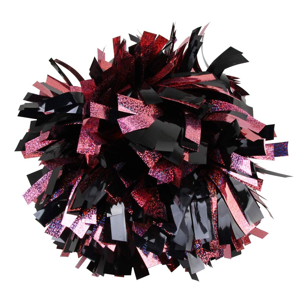 Cheerleading Pom Poms Metalic Holographic Cheerleader with Baton Handle 6 inch 1 Pair 2 Pieces (Black/Pink)