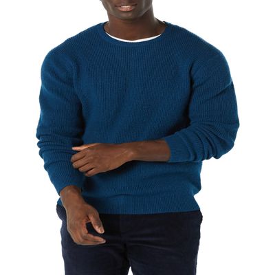 Amazon Essentials Men's Long-Sleeve Soft Touch Waffle Stitch Crewneck Sweater, Blue, X-Large
