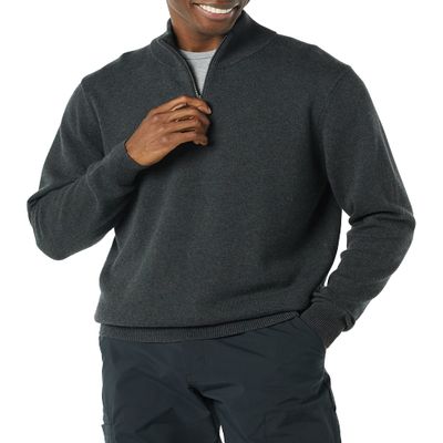 Amazon Essentials Men's 100% Cotton Quarter-Zip Sweater, Charcoal Heather, XX-Large