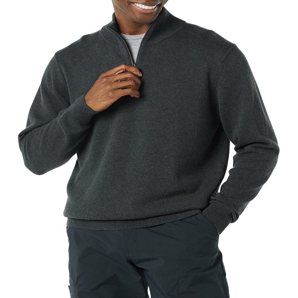 Amazon Essentials Men's 100% Cotton Quarter-Zip Sweater, Charcoal Heather, XX-Large