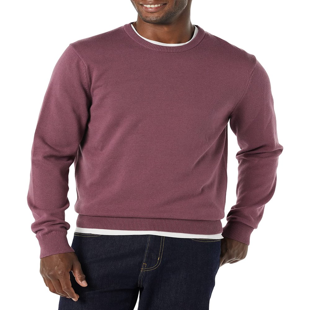 Amazon Essentials Men's Long-Sleeve Crewneck Sweater, 100% Cotton, Big & Tall Options Available, Plum, XX-Large