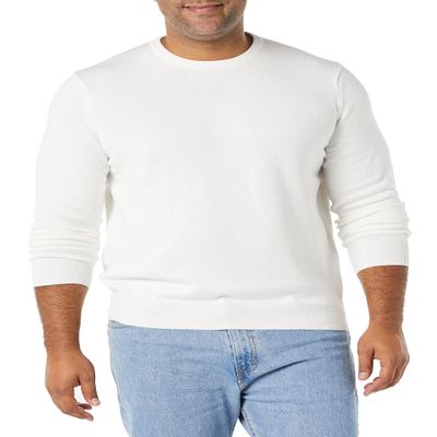 Amazon Essentials Men's Long-Sleeve Crewneck Sweater, 100% Cotton, Big & Tall Options Available, Ivory, Large