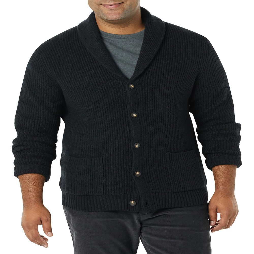 Amazon Essentials Men's Long-Sleeve Soft Touch Shawl Collar Cardigan, Black, Medium