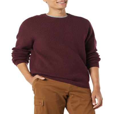 Amazon Essentials Men's Long-Sleeve Soft Touch Waffle Stitch Crewneck Sweater, Burgundy, Small