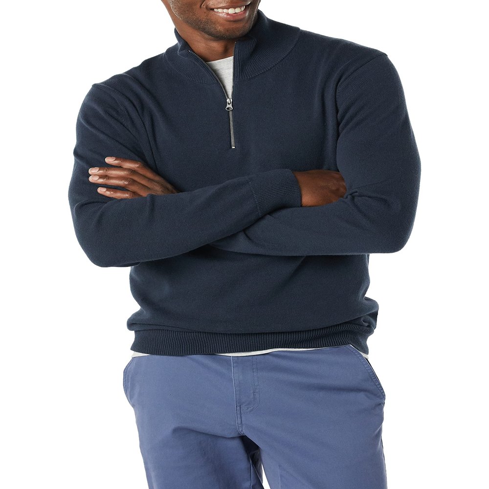 Amazon Essentials Men's 100% Cotton Quarter-Zip Sweater, Navy, X-Large