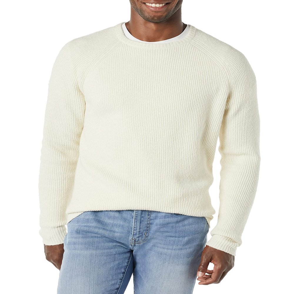 Amazon Essentials Men's Long-Sleeve Soft Touch Crewneck Sweater, Ivory, X-Small