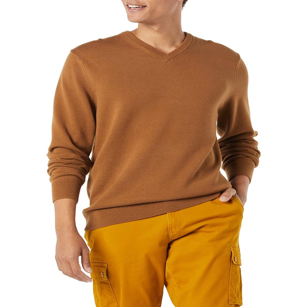 Amazon Essentials Men's V-Neck Pullover Sweater (Available in Big & Tall), Toffee Brown, X-Small