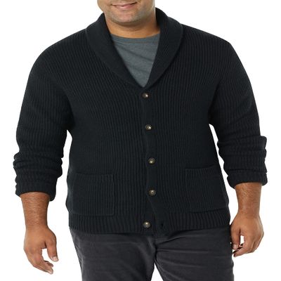 Amazon Essentials Men's Long-Sleeve Soft Touch Shawl Collar Cardigan, Black, Large
