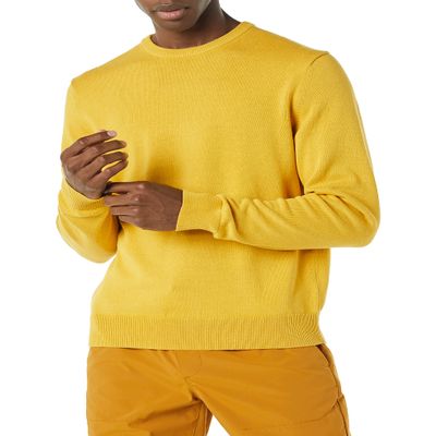 Amazon Essentials Men's Long-Sleeve Crewneck Sweater, 100% Cotton, Big & Tall Options Available, Gold, X-Small