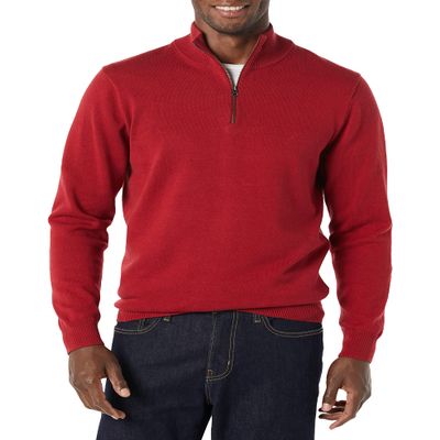 Amazon Essentials Men's 100% Cotton Quarter-Zip Sweater, Red, Medium