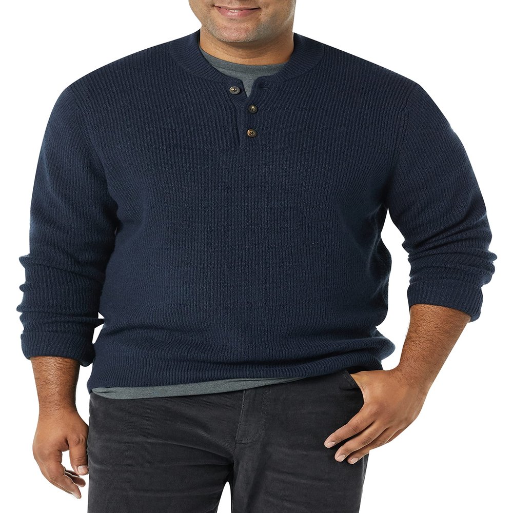 Amazon Essentials Men's Long-Sleeve Soft Touch Henley Sweater, Navy, XX-Large
