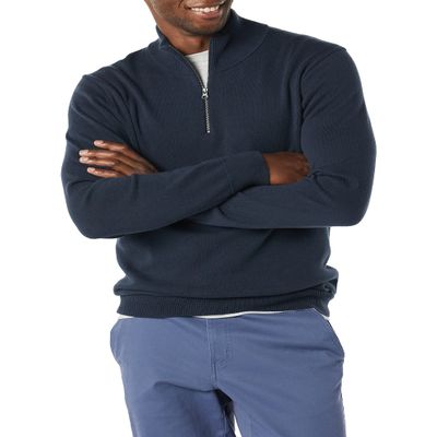 Amazon Essentials Men's 100% Cotton Quarter-Zip Sweater, Navy, Medium