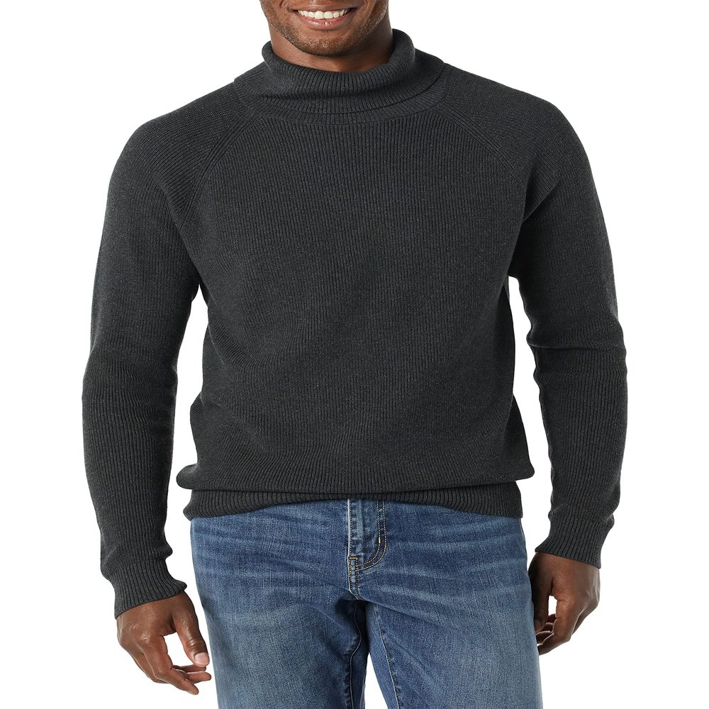 Amazon Essentials Men's 100% Cotton Rib Knit Turtleneck Sweater, Charcoal Heather, XX-Large