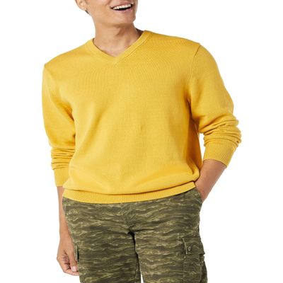 Amazon Essentials Men's V-Neck Pullover Sweater (Available in Big & Tall), Gold, X-Small