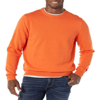 Amazon Essentials Men's Long-Sleeve Crewneck Sweater, 100% Cotton, Big & Tall Options Available, Orange, X-Large