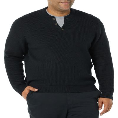 Amazon Essentials Men's Long-Sleeve Soft Touch Henley Sweater, Black, XX-Large