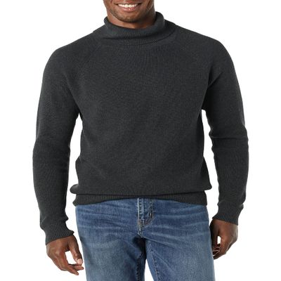 Amazon Essentials Men's 100% Cotton Rib Knit Turtleneck Sweater, Charcoal Heather, X-Small