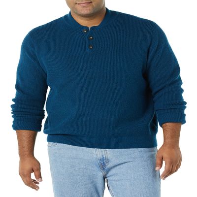 Amazon Essentials Men's Long-Sleeve Soft Touch Cotton Blend Henley Sweater, Blue, XX-Large