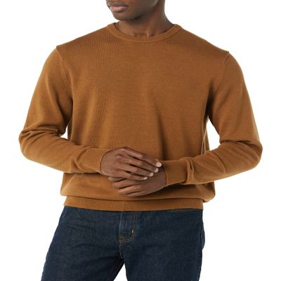 Amazon Essentials Men's Long-Sleeve Crewneck Sweater, 100% Cotton, Big & Tall Options Available, Toffee Brown, Small