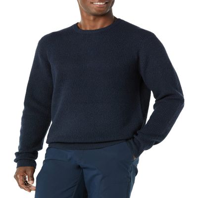 Amazon Essentials Men's Long-Sleeve Soft Touch Waffle Stitch Crewneck Sweater, Navy, X-Small