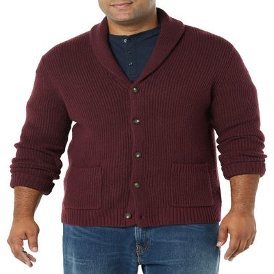 Amazon Essentials Men's Long-Sleeve Soft Touch Shawl Collar Cardigan, Burgundy, Large