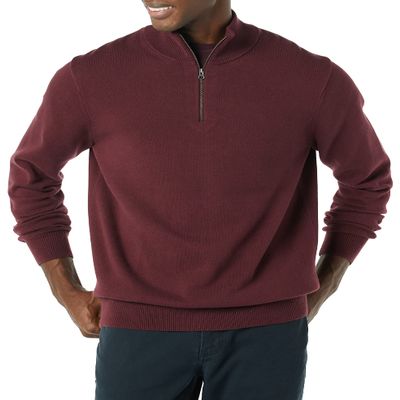 Amazon Essentials Men's 100% Cotton Quarter-Zip Sweater, Burgundy, X-Small