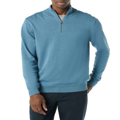 Amazon Essentials Men's 100% Cotton Quarter-Zip Sweater, Blue, Small