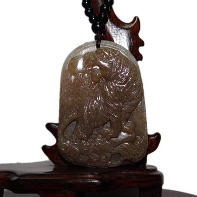 2.1" China Certified Nature Hetian Nephrite Jade Auspicious Tiger Hand Carved Necklace Pendant 5765