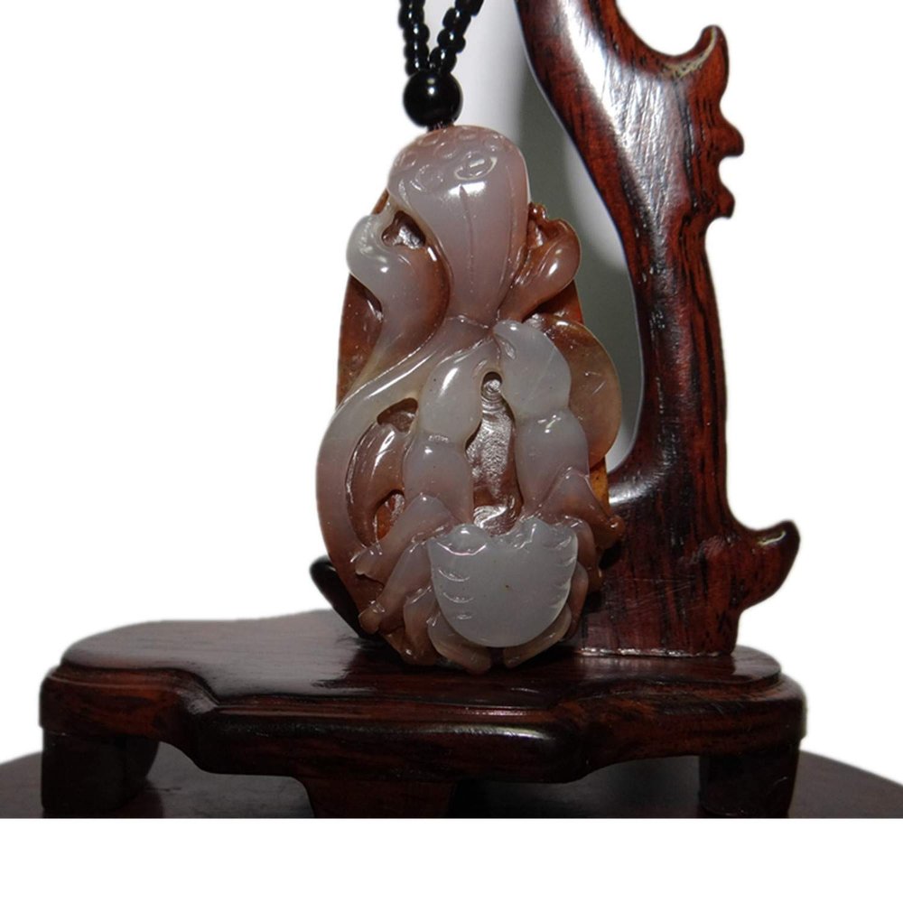 2.2" China Certified Nature Yellow Dragon Jade Wealth Crab and Lotus Hand Carved Necklace Pendants 8392