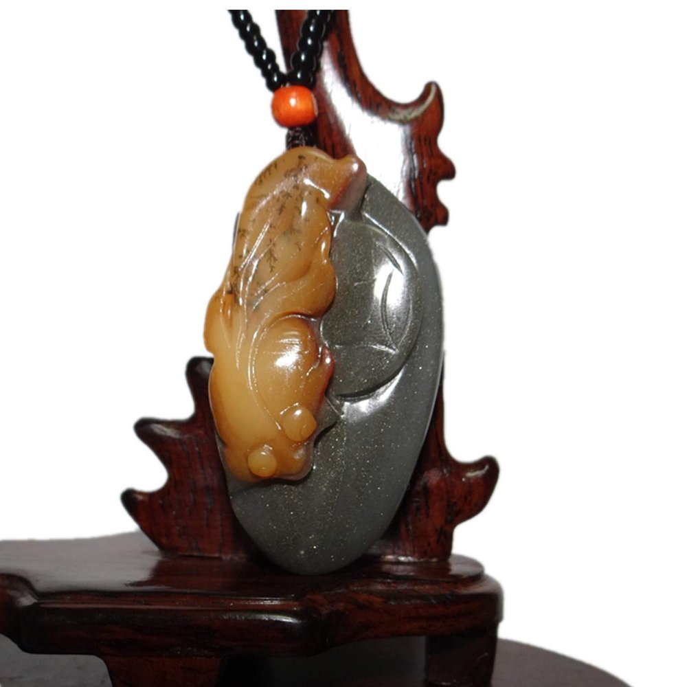 2.2" China Certified Nature Yellow Dragon Jade Fortue Gold Fish and Coin Hand Carved Necklace Pendants 8398