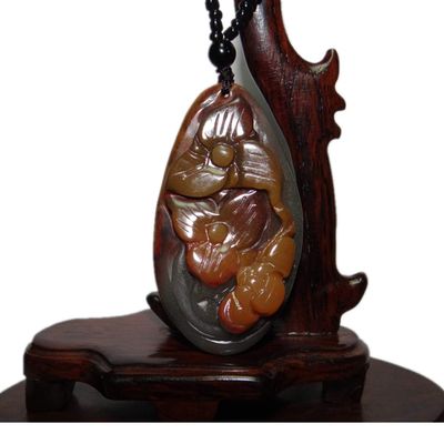 2.3" China Certified Nature Yellow Dragon Jade Blessing Bat and Ruyi Hand Carved Necklace Pendants 8396