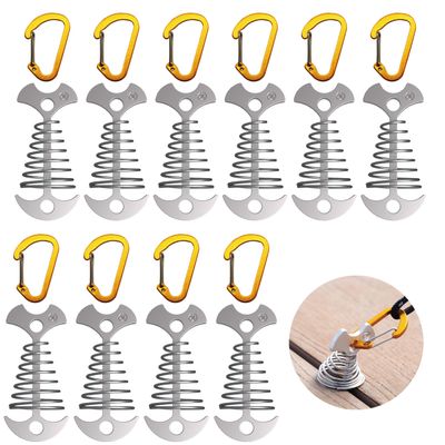 NACETURE Deck Anchors Pegs with Carabiners - Tie Down Anchor Rope Tensioner | Rope Tent Tie Down Stakes Clips, Canopy Tent Anchors Outdoor Camping Tent Accessories 10 Pack (Sliver)